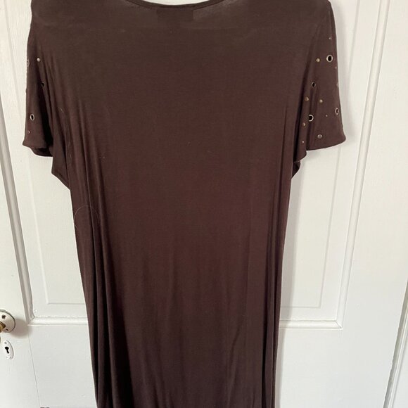 Women's AB Studio Top, Brown, XL. Short sleeve, square neck - Picture 2 of 5